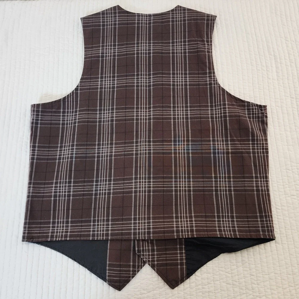 Anchor Blue Plaid Vest Men Large Brown‎ Classic Button Front Grunge Thrift-core